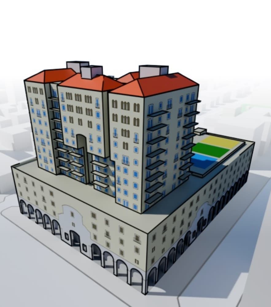 low fidelity rendering of Coral Gables dev proposal